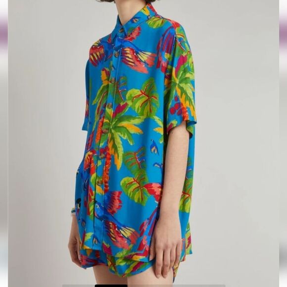 Farm Rio Sunny Day Unisex Tropical Shirt Button Front Short Sleeves Collar Small - Picture 5 of 16